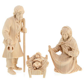 Holy Family with crib, set of 4, natural wood Mountain Nativity Scene with 10 cm characters
