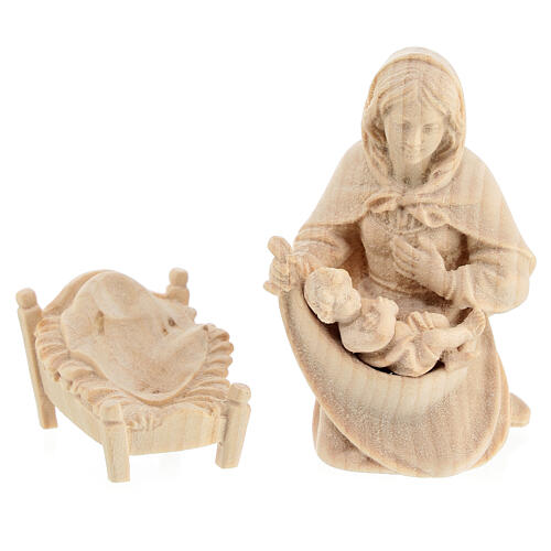 Holy Family with crib, set of 4, natural wood Mountain Nativity Scene with 10 cm characters 3