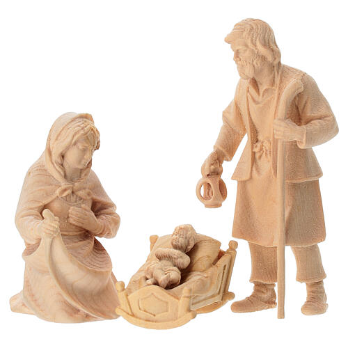 Sainte Famille avec berceau set 4 pcs crèche de montagne 10 cm bois naturel de pin cembro 1