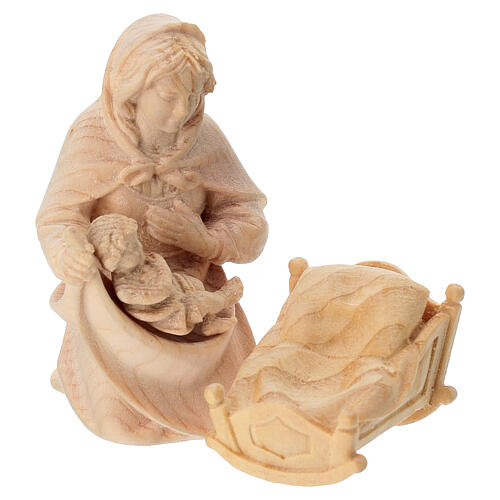Sainte Famille avec berceau set 4 pcs crèche de montagne 10 cm bois naturel de pin cembro 6