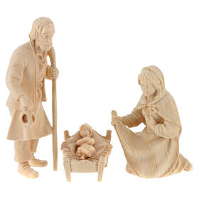 Holy Family with crib, set of 4, Mountain Nativity Scene with 12 cm characters, natural wood