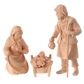 Holy Family with rocking cradle, set of 4, Mountain Nativity Scene with 12 cm characters, natural wood