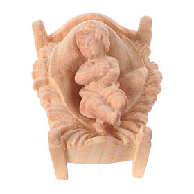 Holy Family with rocking cradle, set of 4, Mountain Nativity Scene with 12 cm characters, natural wood