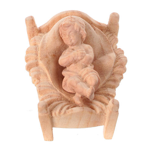 Holy Family with rocking cradle, set of 4, Mountain Nativity Scene with 12 cm characters, natural wood 2