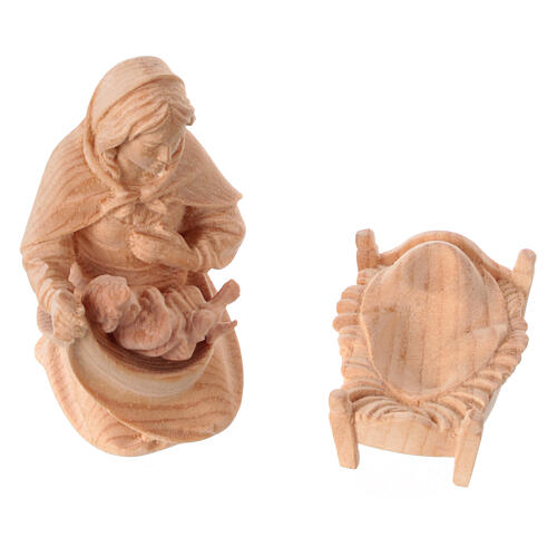 Holy Family with rocking cradle, set of 4, Mountain Nativity Scene with 12 cm characters, natural wood 4