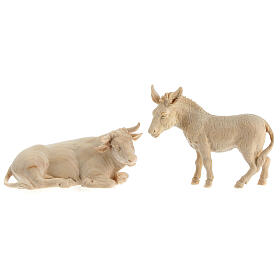 Ox and donkey, natural wood Mountain Nativity Scene with 10 cm characters