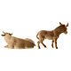 Boeuf et âne set statues 12 cm pour crèche de montagne pin cembro bois naturel s9