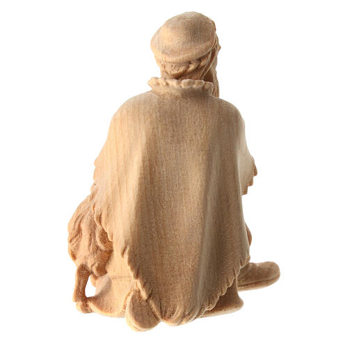 Shepherd on his knees with sheep, wooden statue for 10 cm Mountain Nativity Scene 4