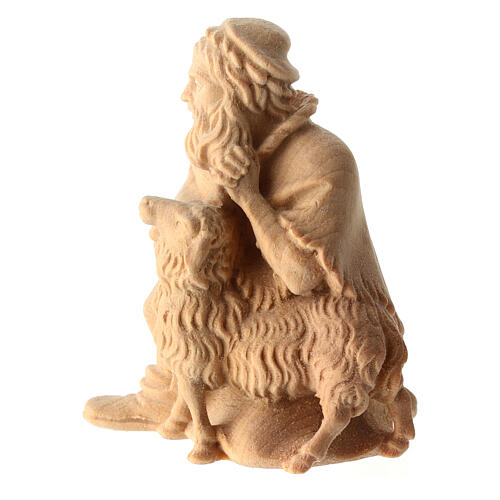 Pastor de joelhos com ovelha estátua presépio de montanha em pinheiro cembro natural 10 cm 2