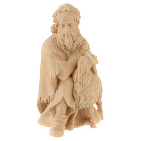 Shepherd on his knees with sheep, statue of Swiss pinewood for 12 cm Mountain Nativity Scene