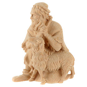 Shepherd on his knees with sheep, statue of Swiss pinewood for 12 cm Mountain Nativity Scene