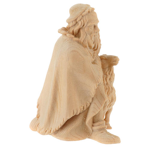Shepherd on his knees with sheep, statue of Swiss pinewood for 12 cm Mountain Nativity Scene 3