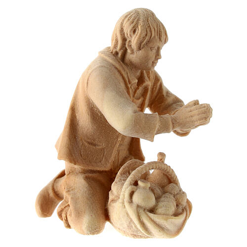 Shepherd on his knees with bread, wooden statue for 10 cm Mountain Nativity Scene 3