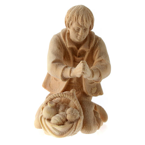 Berger en prière avec pain statue crèche de montagne pin cembro bois naturel 10 cm 1