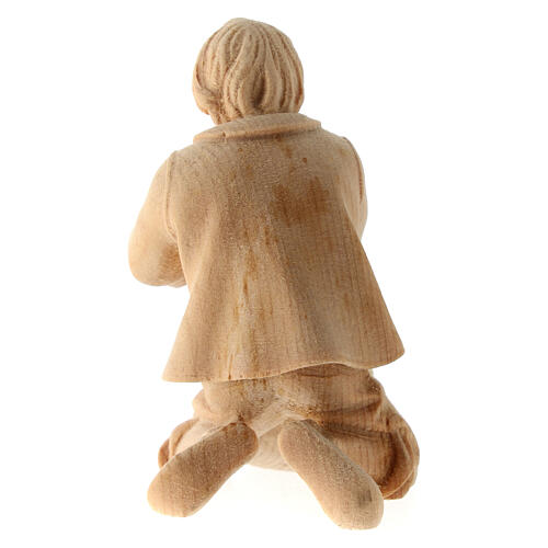 Berger en prière avec pain statue crèche de montagne pin cembro bois naturel 10 cm 4