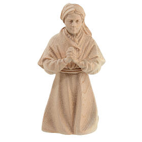 Praying shepherdess on her knees, statue of Swiss pinewood for 12 cm Mountain Nativity Scene