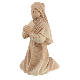 Praying shepherdess on her knees, statue of Swiss pinewood for 12 cm Mountain Nativity Scene