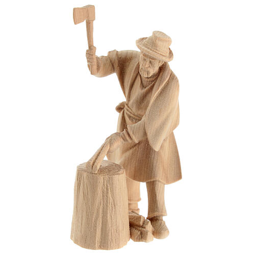 Lumberjack with chopping block, wooden statue for 10 cm Mountain Nativity Scene 2