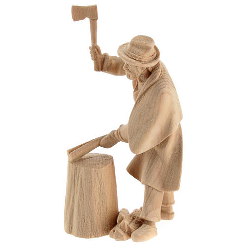 Lumberjack with chopping block, wooden statue for 10 cm Mountain Nativity Scene 3