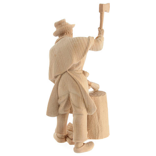 Lumberjack with chopping block, wooden statue for 10 cm Mountain Nativity Scene 5