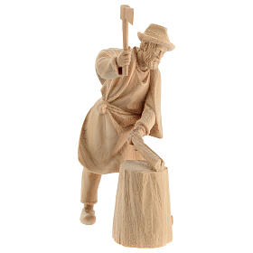 Boscaiolo con ceppo presepe Montano Cirmolo legno 10 cm