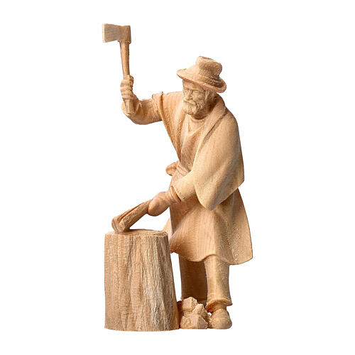 Boscaiolo con ceppo presepe Montano Cirmolo legno 12 cm 1