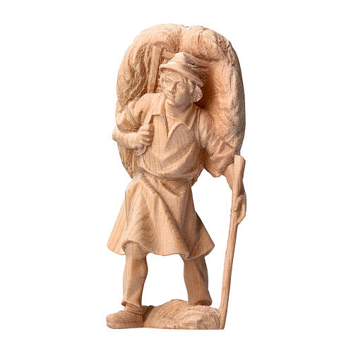 Farmer with hay statue, 10 cm nativity mountain pine wood 1