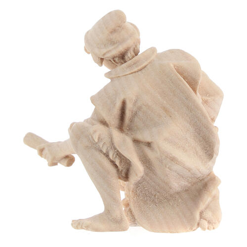 Nativity Shepherd kneeling with wood in Mountain Pine wood 10 cm 4