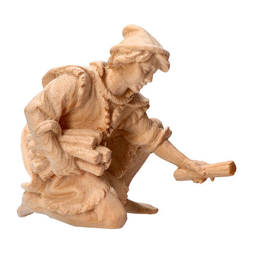 Shepherd on his knees with firewood, statue of Swiss pinewood for 12 cm Mountain Nativity Scene 1