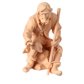 Sitting shepherd with staff, wooden statue for 10 cm Mountain Nativity Scene