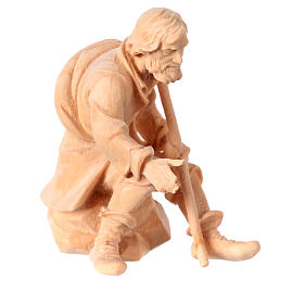 Sitting shepherd with staff, wooden statue for 10 cm Mountain Nativity Scene