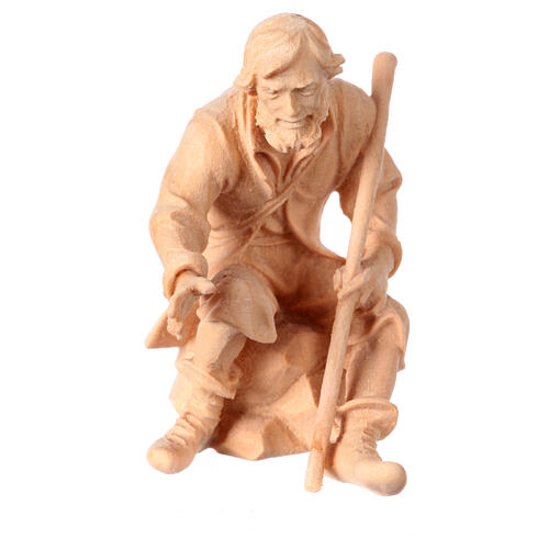 Sitting shepherd with staff, wooden statue for 10 cm Mountain Nativity Scene 1