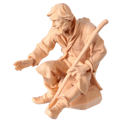 Sitting shepherd with staff, wooden statue for 10 cm Mountain Nativity Scene 3