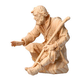 Sitting shepherd, statue of Swiss pinewood for 12 cm Mountain Nativity Scene