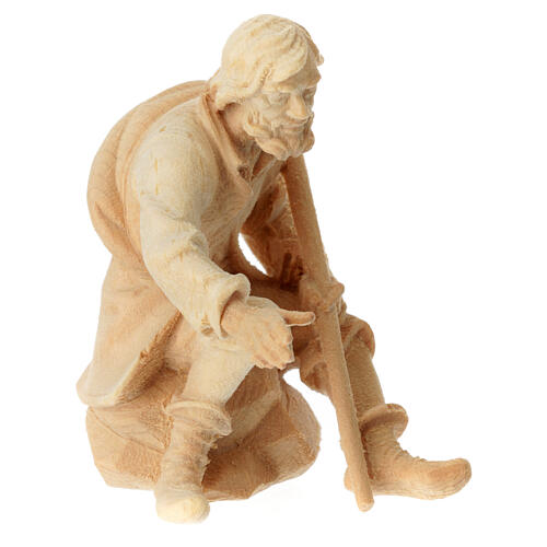 Sitting shepherd, statue of Swiss pinewood for 12 cm Mountain Nativity Scene 3