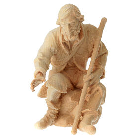 Nativity shepherd sitting with stick in Mountain Pine wood 12 cm