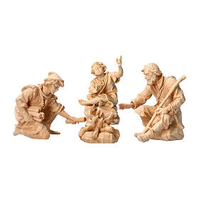 Shepherds around the fire, set of 4, for Mountain Nativity Scene of 10 cm, Swiss pinewood