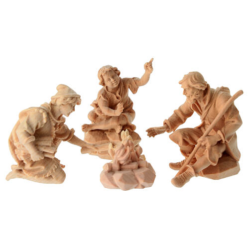 Shepherds around the fire, set of 4, for Mountain Nativity Scene of 10 cm, Swiss pinewood 1