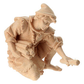 Hirten am Lagerfeuer, 4 Teile, für 12 cm Grödner Krippe, Linie Montano Cirmolo, aus Naturholz