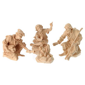 Shepherds by the fire, set of 4, Swiss pinewood statue of 12 cm for Mountain Nativity Scene