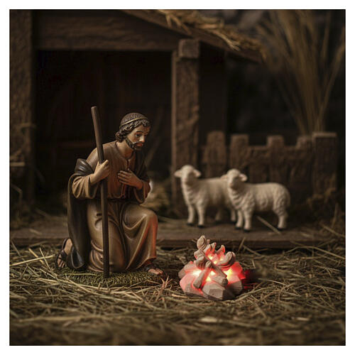 Bonfire with lights Mountain Pine wood nativity 10 cm 2
