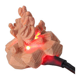 Lagerfeuer mit Lämpchen und Transformator, für 10 cm Grödner Krippe, Linie Montano Cirmolo, aus Naturholz