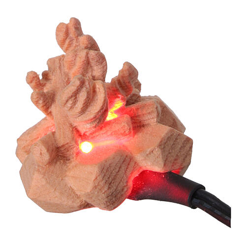 Lagerfeuer mit Lämpchen und Transformator, für 10 cm Grödner Krippe, Linie Montano Cirmolo, aus Naturholz 2