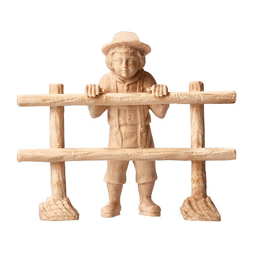 Niño que mira con cerca 2 piezas belén Montano Cembro madera natural 10 cm 1