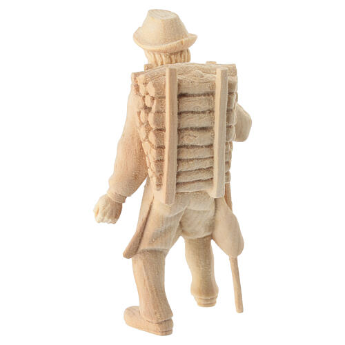 Pastore che tira con legna presepe Montano Cirmolo legno naturale 10 cm 4