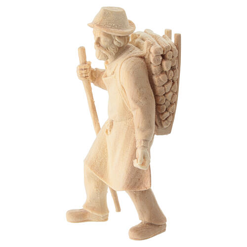 Pastor com lenha puxando presépio de montanha com figuras de 10 cm madeira natural pinheiro cembro 2
