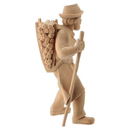 Shepherd with wood pulling for 12 cm Mountain Nativity Scene, natural Swiss pinewood 5