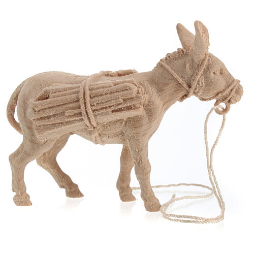 Esel mit Holz beladen, für 12 cm Grödner Krippe, Linie Montano Cirmolo, aus Naturholz 1