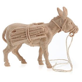 Donkey with wood for 12 cm Mountain Nativity Scene, natural Swiss pinewood