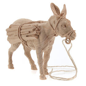 Donkey with wood for 12 cm Mountain Nativity Scene, natural Swiss pinewood